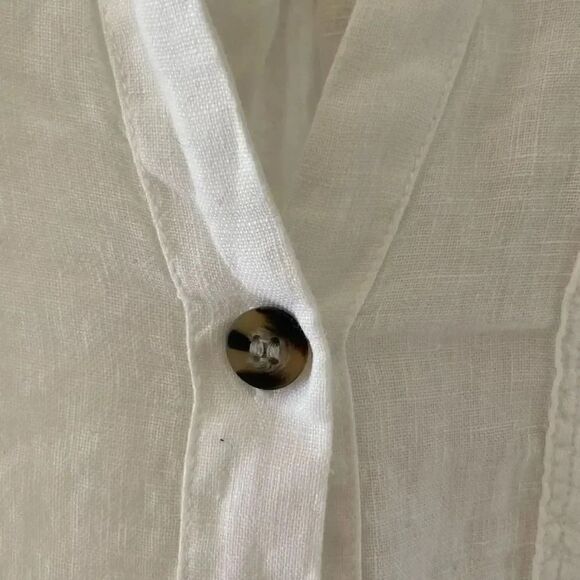 ZARA White Linen Blend Crop Button Up Shirt Boxy Minimalist Bohemian SZ L #1675 - Picture 8 of 14